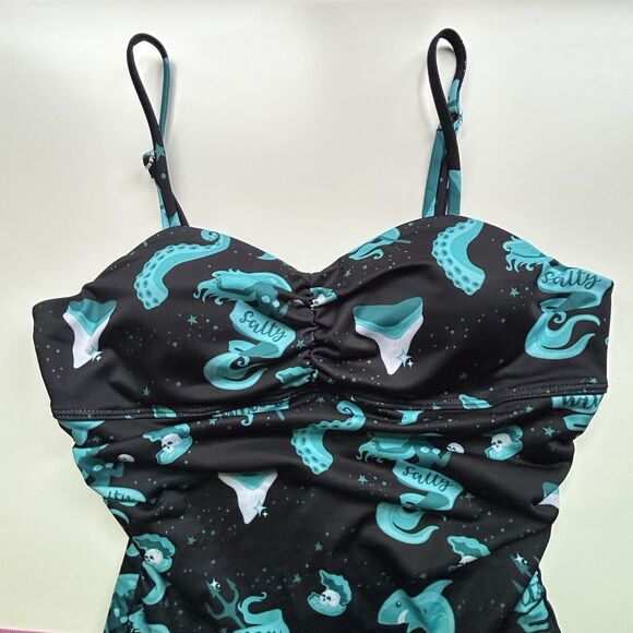 NWT Die With Your Boots On Swimsuit Small Black Salty Sea Witch Skull Goth Salem - Picture 5 of 11